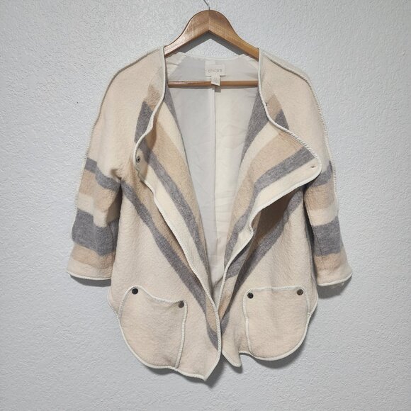 Chico's 100% Wool Jacket Sweater Size 0 Faux Leather Trim With Pockets - Picture 3 of 6